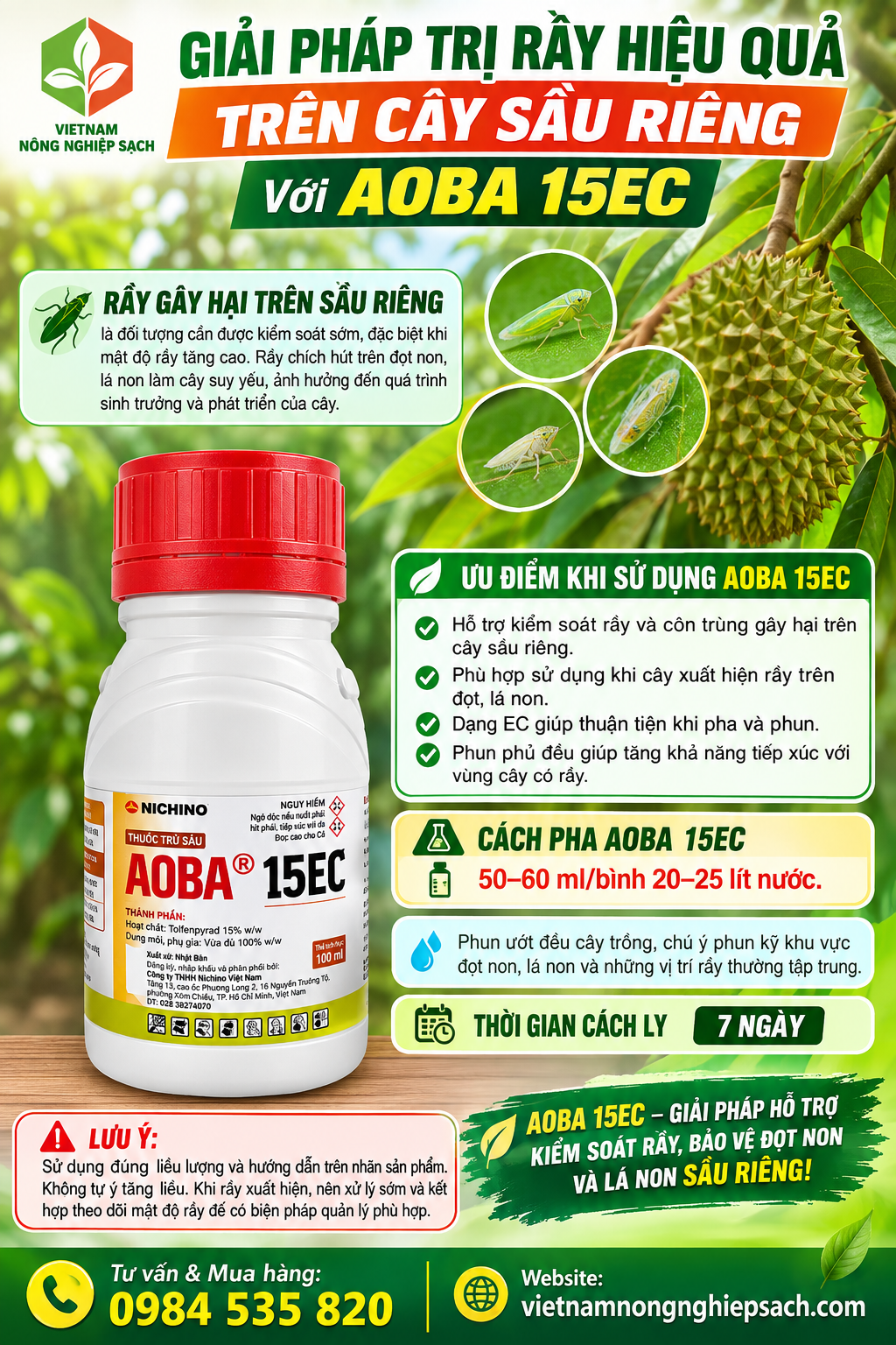 GIẢI PHÁP TRỊ RẦY HIỆU QUẢ TRÊN CÂY SẦU RIÊNG VỚI AOBA 15EC